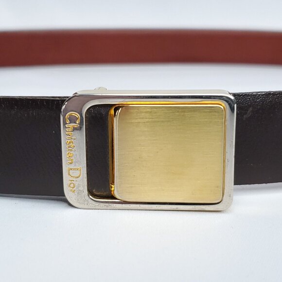 Dior Black and Brown Belt with Gold Buckle - Picture 2 of 8